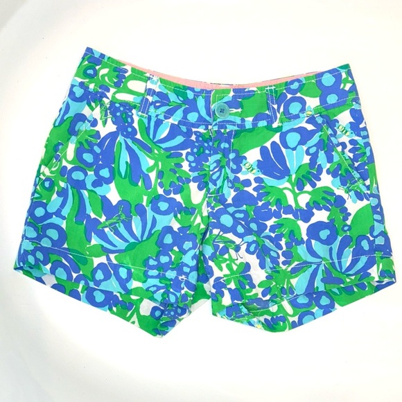 Lilly Pulitzer Callahan Shorts Bee in Your Bonnet Print Green Grasshopper Siz 00 - Picture 1 of 6